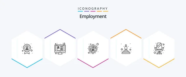 Employment Line Icon Pack Including Furniture Winner Resume Professional Best — Wektor stockowy