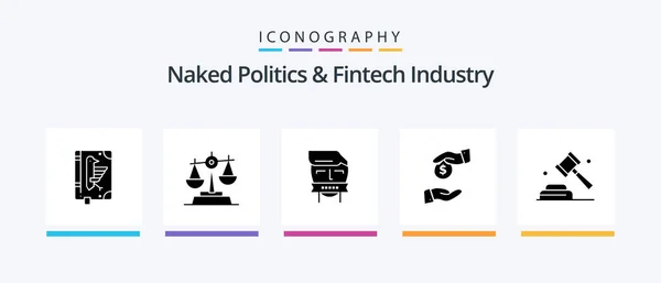 Naked Politics Fintech Industry Glyph Icon Pack Including Corrupt Bribery — Stock Vector
