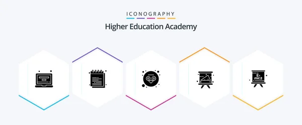 Academy Glyph Icon Pack Mit Formel Studie Universität Bildung Akademie — Stockvektor