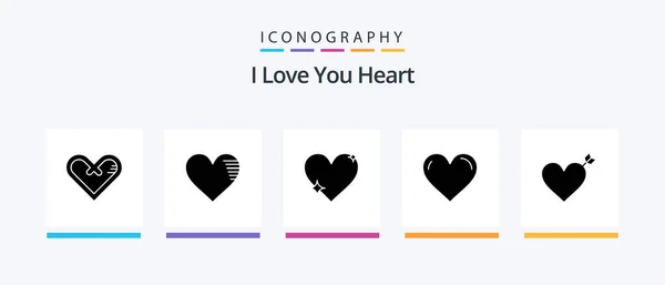 Pack Icônes Heart Glyph Inclus Favori Amour Icônes Créatives Design — Image vectorielle