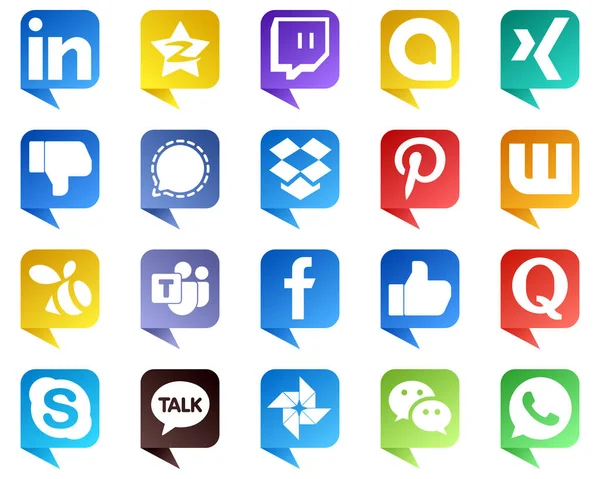 Stylish Chat Bubble Style Social Media Icons Microsoft Team Wattpad — Stock Vector
