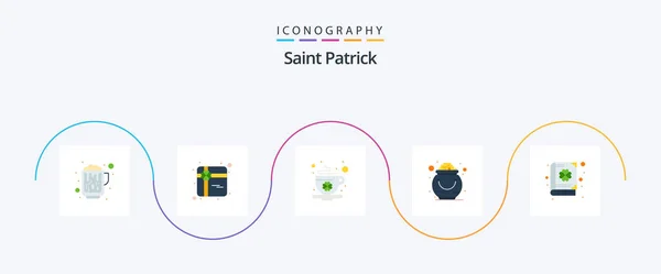 Saint Patrick Flat Icon Pack Incluindo Trevo Erva Copo Patrick — Vetor de Stock