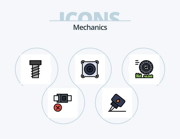 Mechanics Line Filled Icon Pack Icon Design Lock Scan Printer — Stock Vector