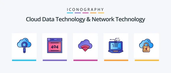 Cloud Data Technology Network Technology Line Filled Icon Pack Including — Stock Vector