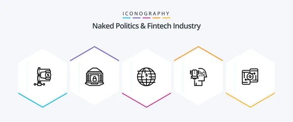 Ensemble Icônes Naked Politics Fintech Industry Line Comprenant Une Protection — Image vectorielle