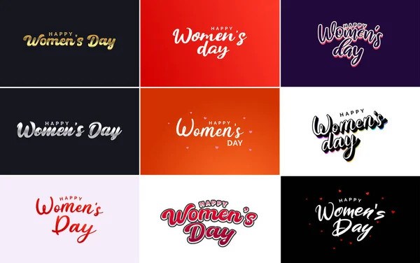 Eight March Typographic Design Set Happy Women Day Theme — Stockvektor