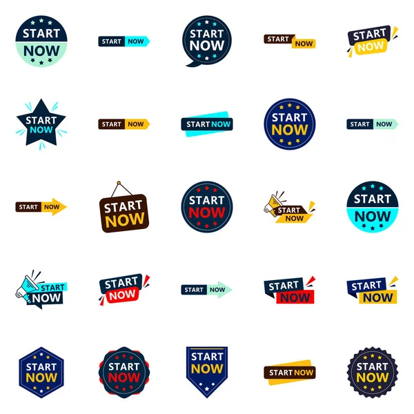 Start Now Modern Typographic Elements Promoting Starting Current Way — Vetor de Stock