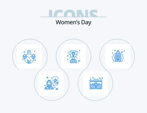 Womens Day Blue Icon Pack Icon Design Day Trophy Portfolio — ストックベクタ