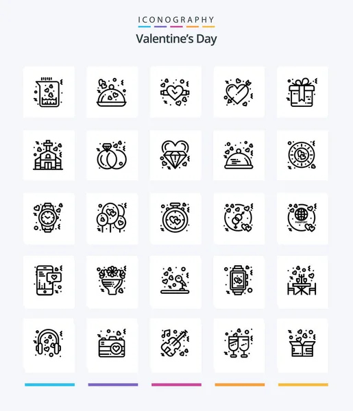 Creative Valentines Day Outline Icon Pack Gift Marriage Love Love — 图库矢量图片