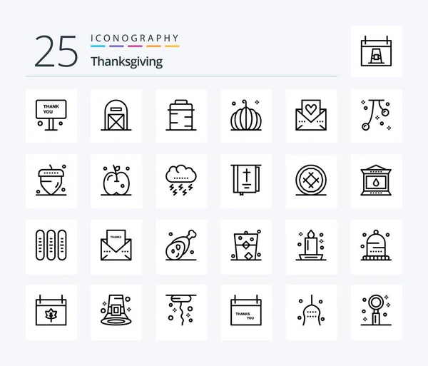 Thanks Giving Line Icon Pack Including Vegetable Pumpkin Pilgrim Food — Wektor stockowy