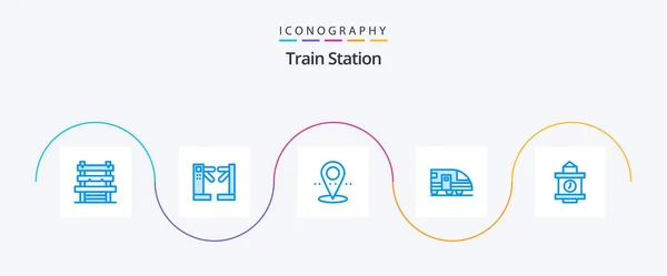 Station Blue Pictogram Pack Inclusief Station Trein Locatie Vervoer Metro — Stockvector