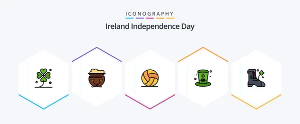 Irlande Jour Indépendance Filledline Icône Pack Avec Tuyau Vin Américaine — Image vectorielle