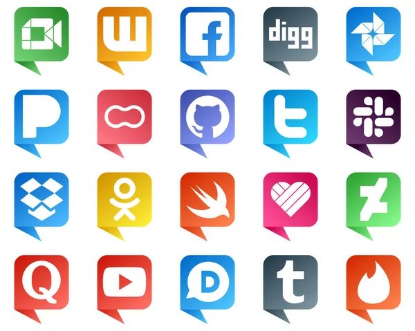 Sohbet Baloncuğu Tarzı Simgeler Popüler Sosyal Medya Paketi Örneğin Dropbox — Stok Vektör