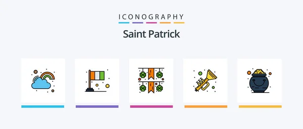 Saint Patrick Line Filled Icon Pack Including Day Day Drink — Stockový vektor