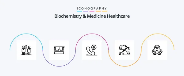 Bioquímica Medicina Healthcare Line Icon Pack Incluyendo Peligro Prueba Ojo — Vector de stock