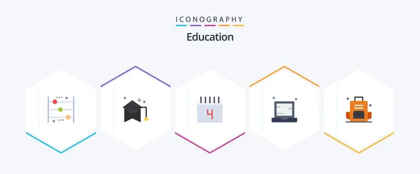 Education Flat Icon Pack Including Laptop Device Mortarboard Computer Schedule — Stock vektor