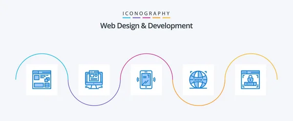 Web Design Development Blue Icon Pack Including Lock Web Design — Stock Vector