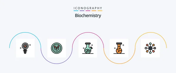 Biochemistry Line Filled Flat Icon Pack Incluyendo Biología Laboratorio Laboratorio — Vector de stock