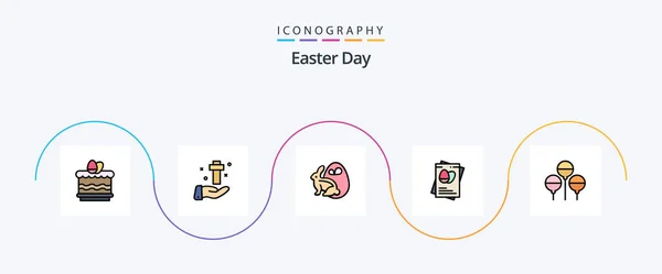 Velikonoční Linka Plný Byt Icon Pack Včetně Bloon Vajíčka Velikonoce — Stockový vektor