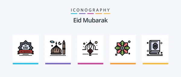 Eid Mubarak Line Filled Icon Pack Including Creative Decoration Glow — Image vectorielle