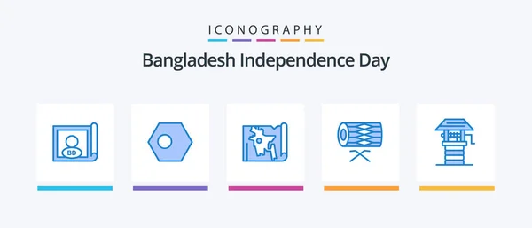 Bangladesh Independence Day Blue Icoon Pack Inclusief Vlag Instrument Een — Stockvector
