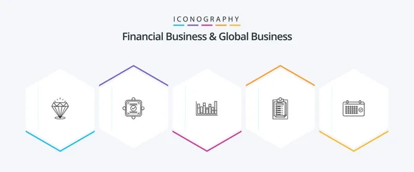 Financial Business Global Business Line Icon Pack Including Calendar Report — ストックベクタ
