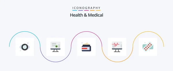 Health And Medical Flat 5 Icon Pack Including medicine. tablet. cream. medical. heartbeat