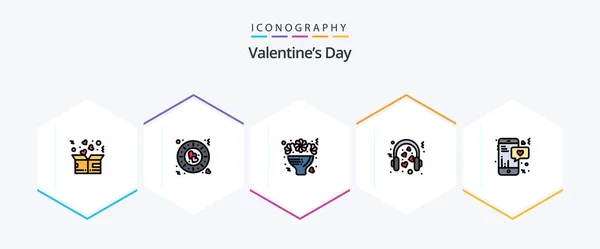 Valentines Day Filledline Icon Pack Including Mic Love Romantic Hearts — Wektor stockowy