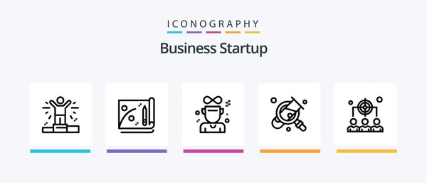 Business Startup Line Icon Pack Συμπεριλαμβανομένων Κούπα Κλειδί Βραβείο Δουλειά — Διανυσματικό Αρχείο