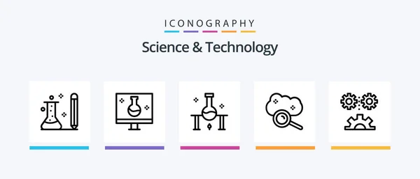 Science Technology Line Icon Pack Včetně Chemické Laboratoře Chemická Analýza — Stockový vektor
