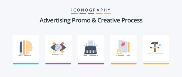 Advertising Promo Creative Process Flat Icon Pack Including Page Design — Vector de stock