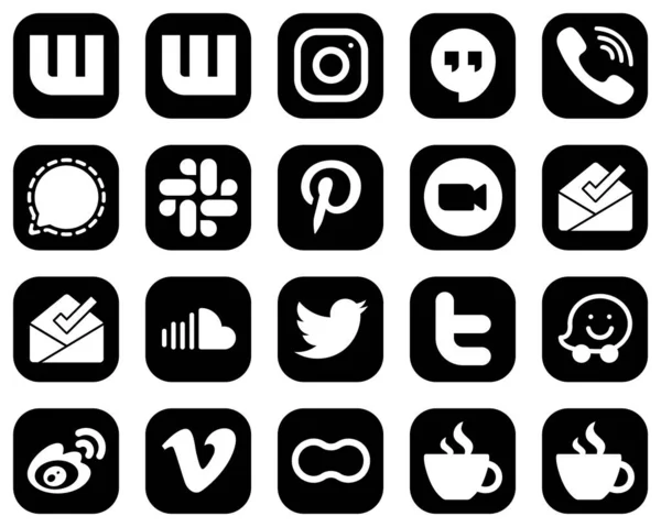 Elegant White Social Media Icons Black Background Inbox Meeting Signal — ストックベクタ