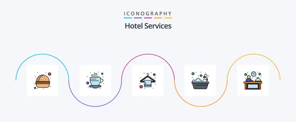 Hotel Services Line Filled Flat Icon Pack Incluido Hotel Ducha — Archivo Imágenes Vectoriales