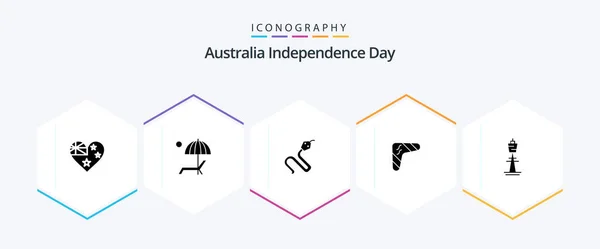 Australia Independence Day Glyph Icon Pack Including Travel Boomerang Summer — 图库矢量图片