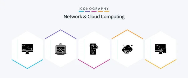 Network Cloud Computing Glyph Icon Pack Including Networking Computing Connection — Διανυσματικό Αρχείο