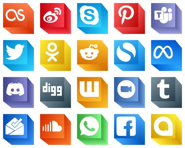 Reklam için 3D Sosyal Medya Simgeleri Anlaşmazlık gibi 20 Simge Paketi. meta. Mikrosoft takımı. Basit ve odnoklassniki simgeleri. Modern ve profesyonel