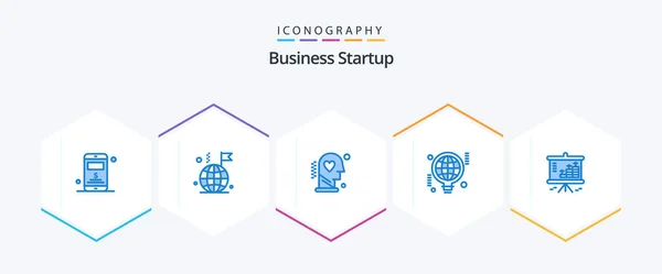 Business Startup Blauw Pictogram Pakket Met Inbegrip Van Grafiek Een — Stockvector