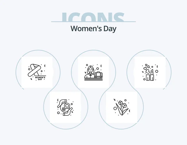 Womens Day Line Icon Pack Icon Design Heart Gift Perfume — ストックベクタ