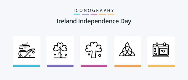 Irland Självständighetsdagen Linje Icon Pack Inklusive Flagga Irland Växt Låda — Stock vektor