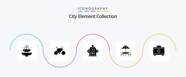 City Element Collection Glyph Icon Pack Incluye Cena Bicicleta Agua — Vector de stock