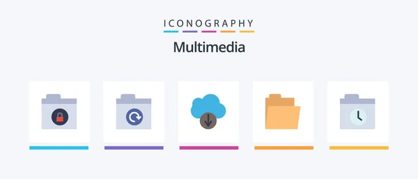 Paquete Iconos Multimedia Flat Incluido Descargar Historia Apoyo Diseño Iconos — Vector de stock