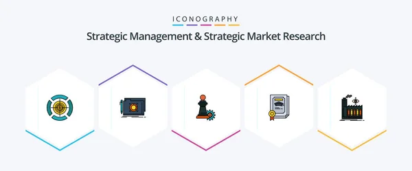 Strategic Management Strategic Market Research Filledline Icon Pack Including Factory — Stock Vector