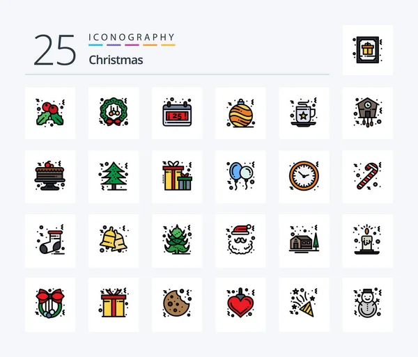 Christmas Line Filled Icon Pack Including Drink Christmas Calendar Celebration — Image vectorielle