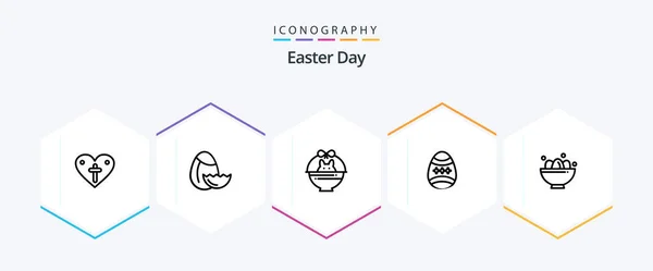 Paquete Iconos Easter Line Incluyendo Pascua Cuenco Carro Huevo Decoración — Archivo Imágenes Vectoriales