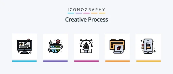 Creative Process Line Filled Icon Pack Including Creative Creative Mobile — ストックベクタ