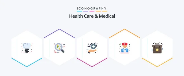 Cuidado Salud Médico Paquete Iconos Plana Incluyendo Primero Ayuda Cuidado — Archivo Imágenes Vectoriales