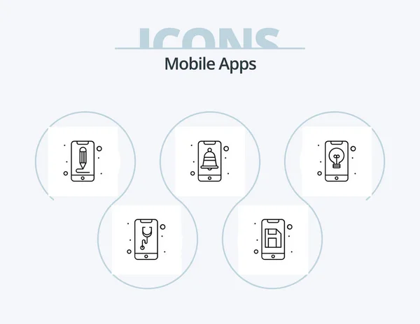 Mobile Apps Line Icon Pack Icon Design Benutzeroberfläche Apps Mobil — Stockvektor