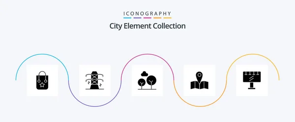 City Element Collection Glyph Icon Pack Mit Anreise Standort Macht — Stockvektor