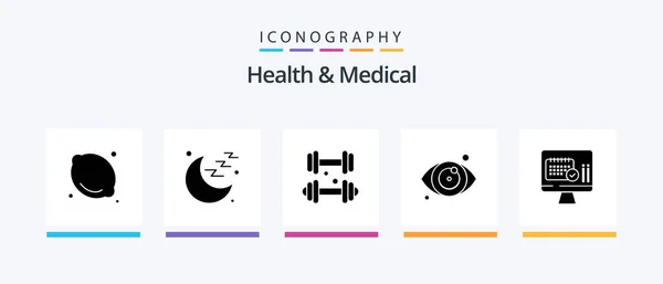 Health And Medical Glyph 5 Icon Pack Including calender. screen. fitness. medical. eye. Creative Icons Design