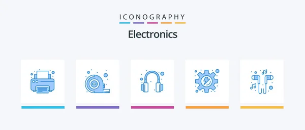 Electronics Blue Icon Pack Including Song Music Headphones Headset Process — Stockvektor